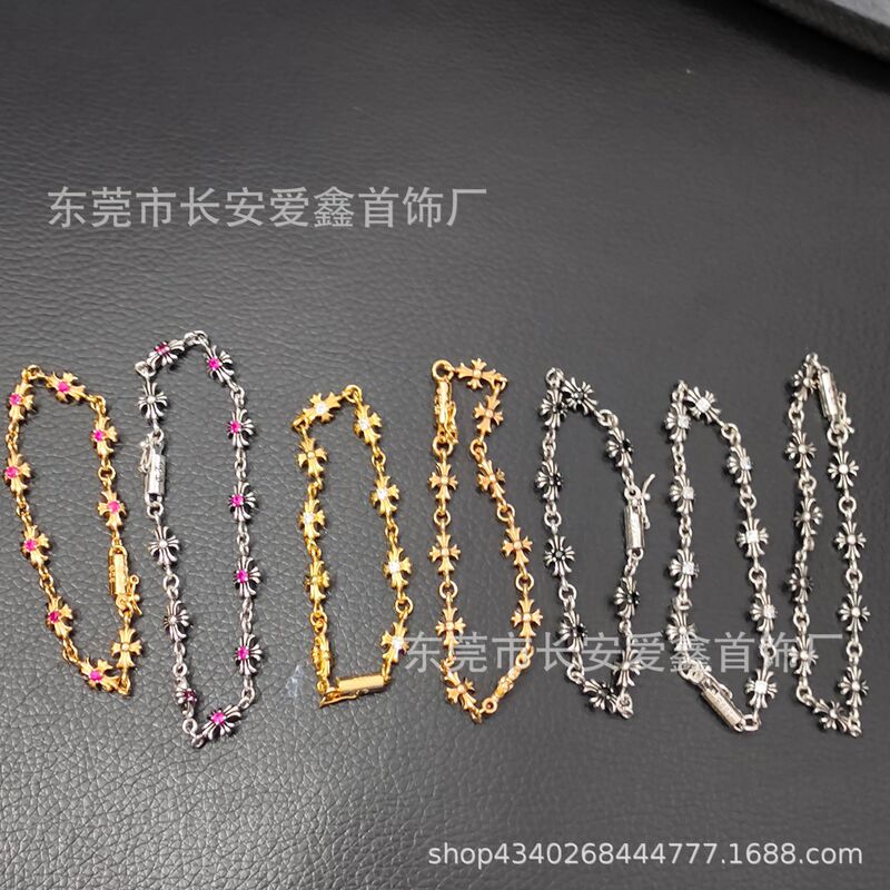 Crocheted vintage cross flower Diamond-embedded fine bracelet for men and women trendy couple simple personality fashion bracelet wholesale