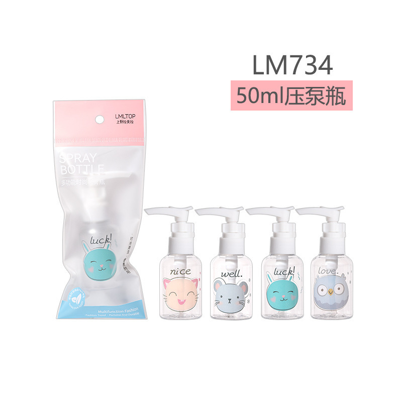 Botella pulverizadora de dibujos animados LMLTOP, botella a presión, paquete individual, botella pulverizadora de PET, botella vacía, botella de viaje para cosméticos, botella recargable, colección