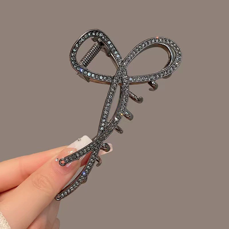 Черная большая заколка-краб с бантом, шпильки, акула, заколка для волос, аксессуар для волос, стиль высокого качества