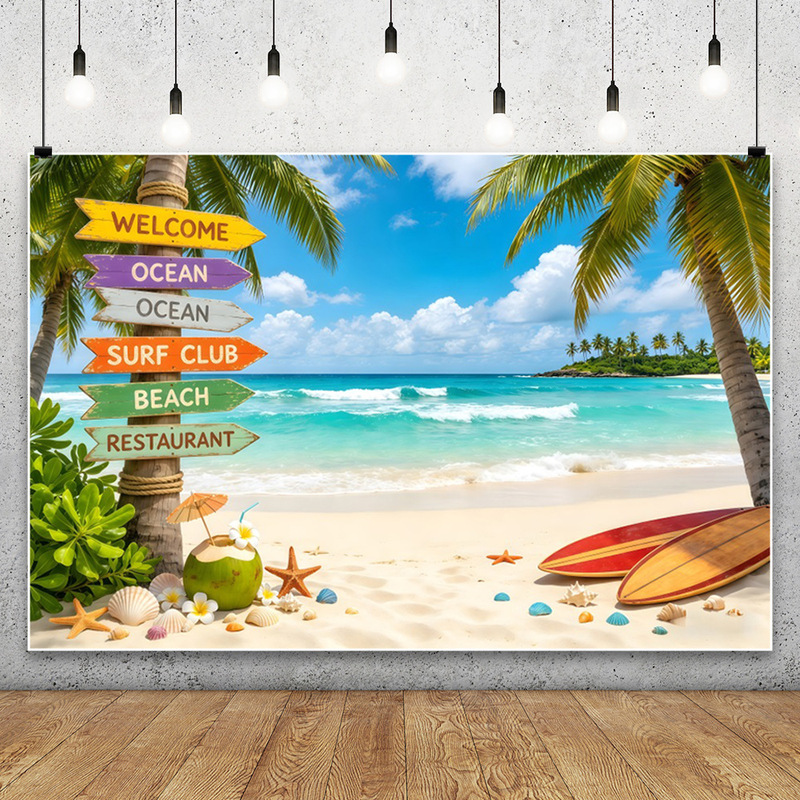 Hawaii Palm Beach Seaside Surfboard Activity Party Banner Photography Photo Shoot Material Foreign Trade Wholesale