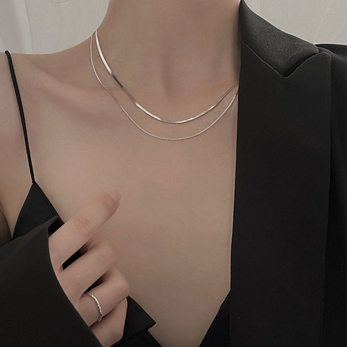 Double layer stacked necklace ins cold style necklace simple sterling silver necklace 2021 new women's clavicle chain