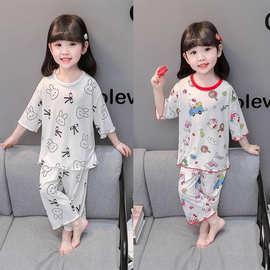 女童家居服儿童睡衣甜美宝宝冰丝套装短袖薄款空调服夏季两件套潮