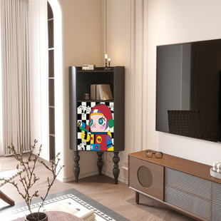 American Abstract Art Triangle Cabinet Household Solid Wood Corner Cabinet Living Room Sofa Corner Cabinet Corner Storage Cabinet