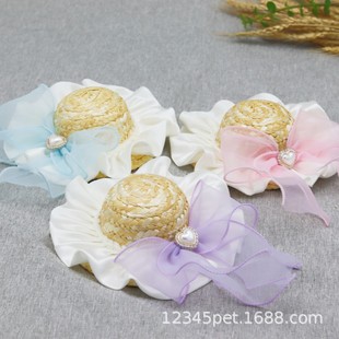 Internet Celebrity Pet Hat Cat Dog Chanel Style Lace Straw Hat Bow Hat Cute Photo Props