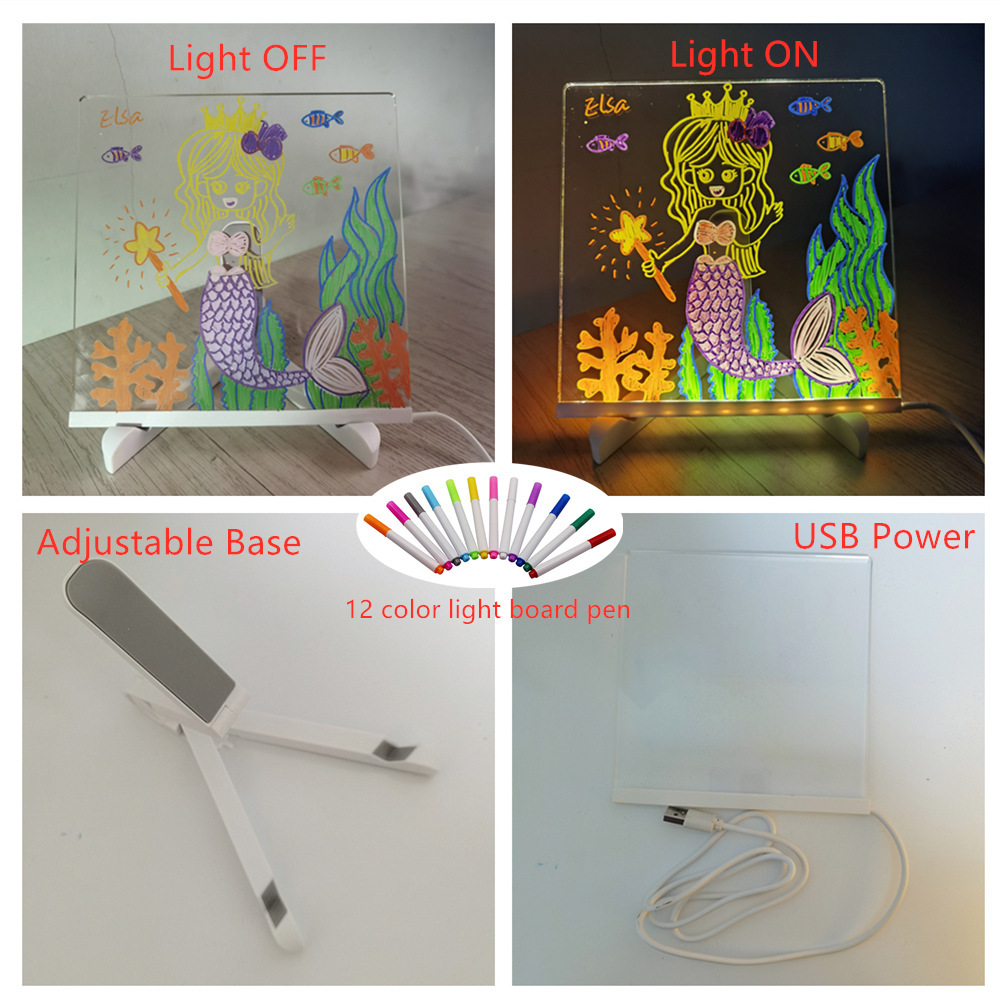 Explosiones transfronterizas diy niños tablero de pintura luminoso borrable graffiti acrílico transparente tablero fluorescente juguete de dibujo inteligente
