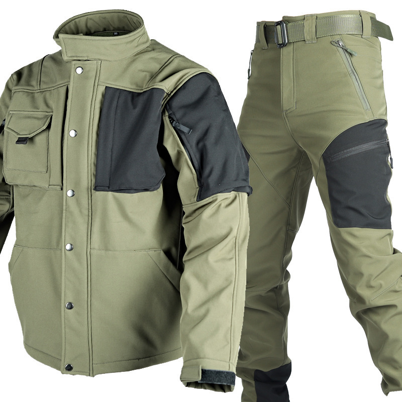 Rhinoceros 2.0 Soft Shell Jacket Set for Men, Autumn and Winter American Style Shark Skin Outdoor Fleece Jacket Hunting Clothing, Thickened