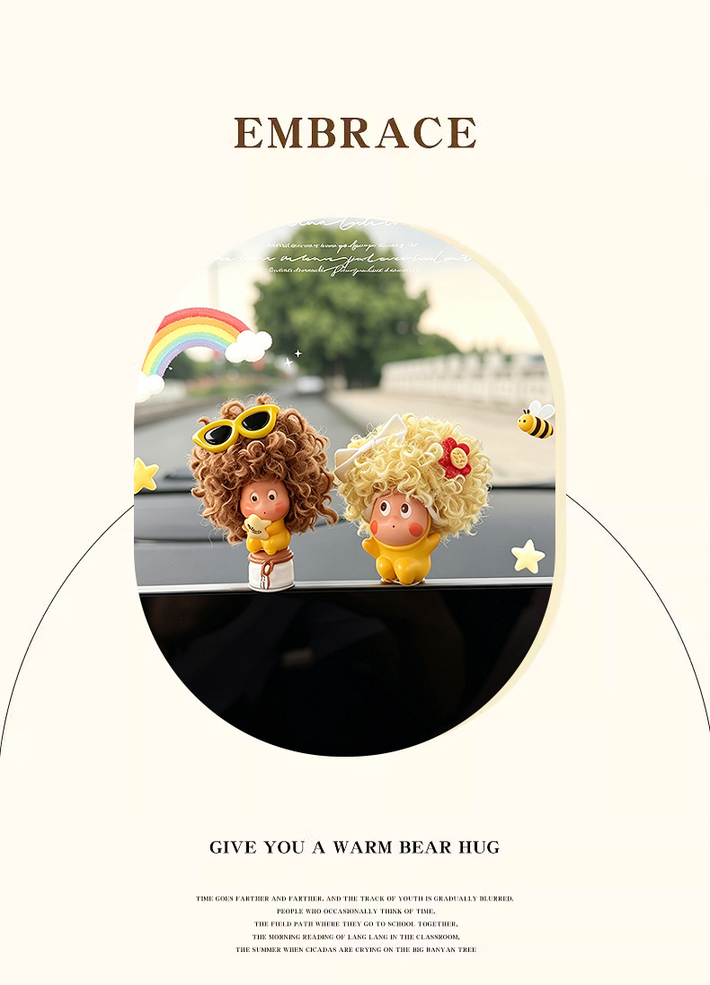 2026 New Style Afro Hair Car Dashboard Decoration Screen Display Car Interior Decoration Cute Female Influencer
