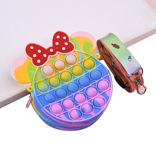 Amazon Cross-border Hot-selling Lovely Bowknot Educational Silicone Bag Fashion Children's Silicone Shoulder Money Storage Bag 