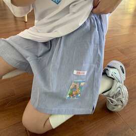 日系复古条纹直筒高腰休闲短裤女夏季薄款宽松小个子显瘦五分裤子