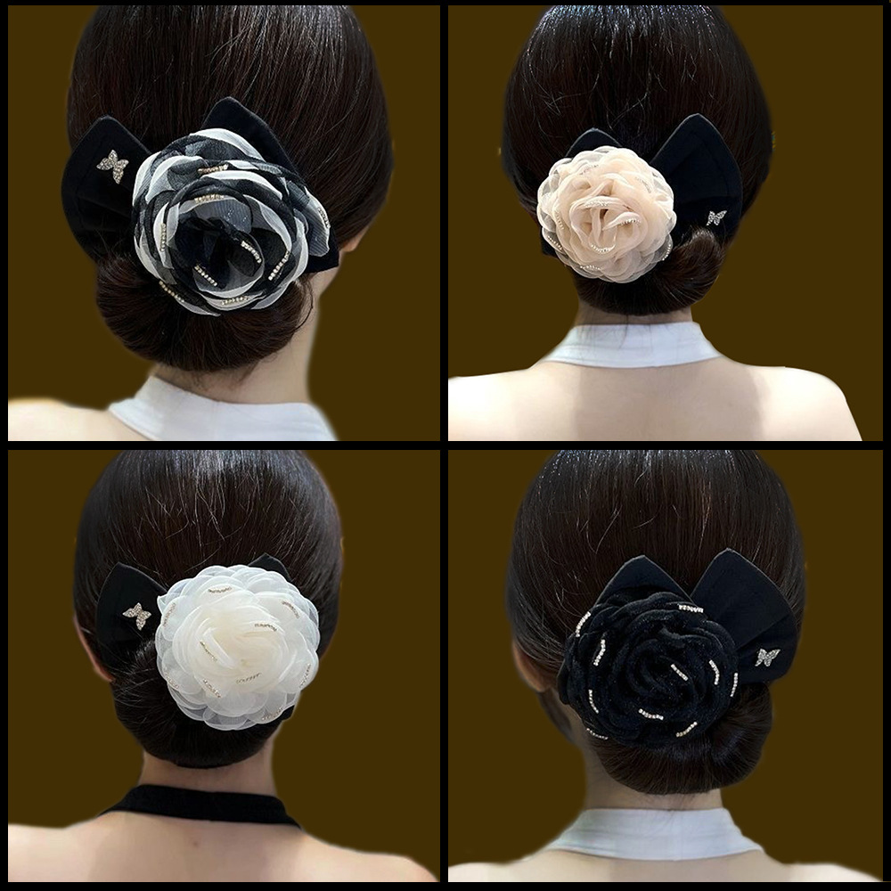 2022 New Head Accessory Flower Hair Clip for Women, High-end Silk Chrysanthemum Ball Headband Lazy Magic Twist Clip Hair Styler