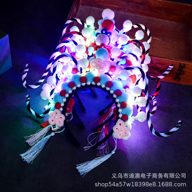 new peking opera headband children‘s luminous toys headdress finished scenic spot opera pompons twisted stick hair accessories wholesale