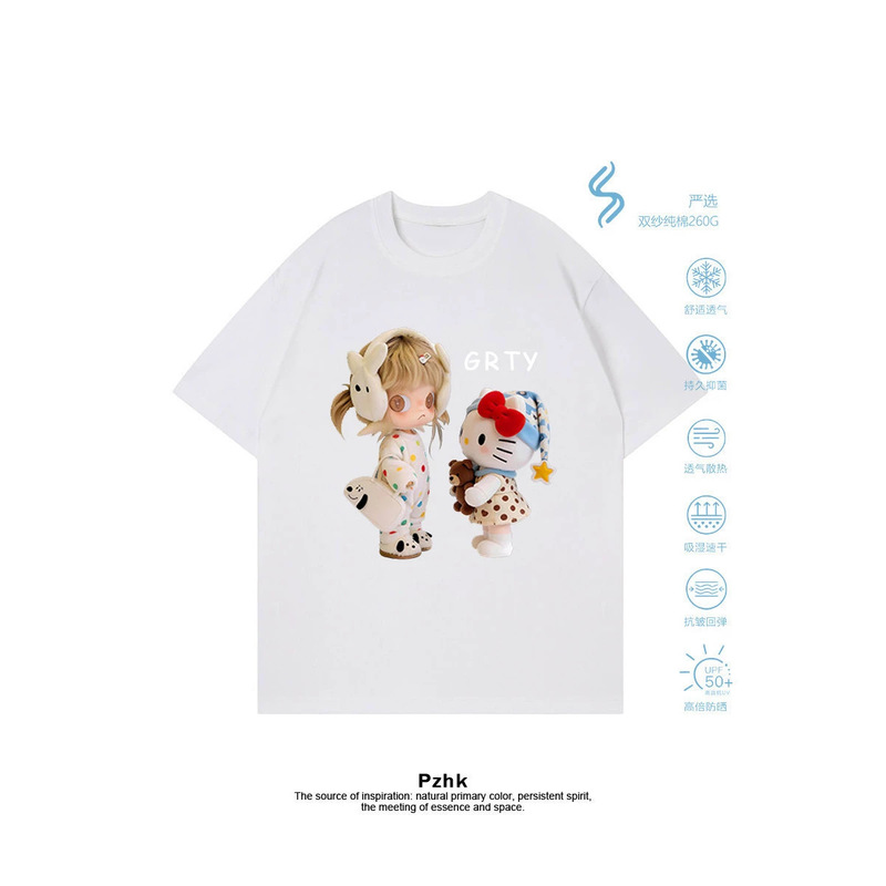 White Pure Cotton Short-Sleeve T-Shirt for Women, 2026 New Style, Plus Size, Spring and Summer, Cartoon Print, Loose Half-Sleeve Top White Pure Cotton Short-Sleeve T-Shirt for Women, 2026 New Style, Plus Size, Spring and Summer, Cartoon Print, Loose Half-Sleeve Top