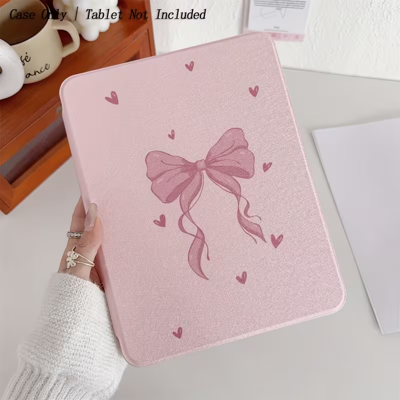 Pink Heart Bow Protective Case for iPad 11/A16/10Th/10.9 Tablet Computer with 360 Rotation