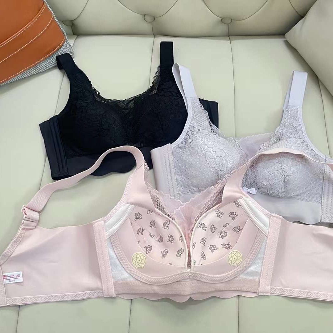 Nuevo sujetador de alta calidad de moda de encaje jacquard transpirable y cómodo ajuste lateral de pecho de cuatro botones ropa interior mujer