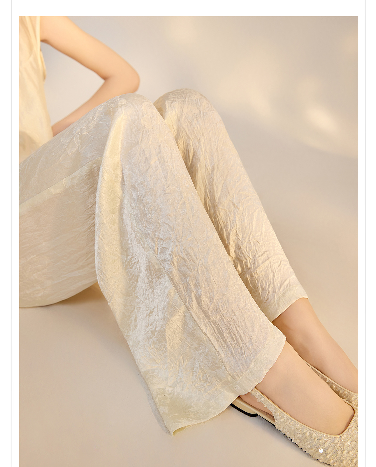 Quần culottes nữ ống rộng chất acetate phong cách Trung Quốc mới — Màu vàng, Màu hồng, Màu trắng chi tiết 4