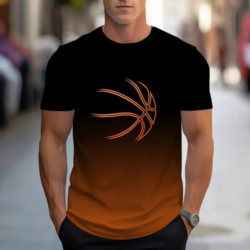 2025 High-Quality Men's Short-Sleeve T-Shirt Summer Casual Crew Neck Gradient Color Print Sports Top ME13
