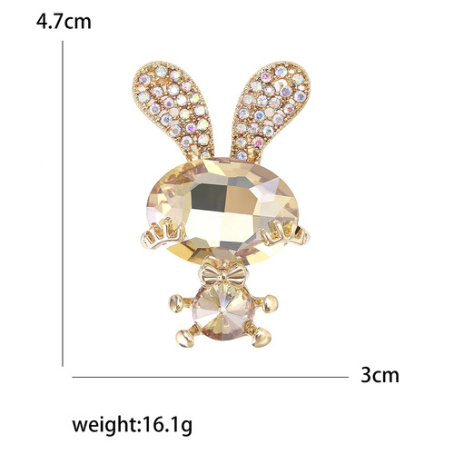 Korean-style cute crystal glass rabbit brooch, fashionable water drill animal pin accessory, anti-slip fastener decoration