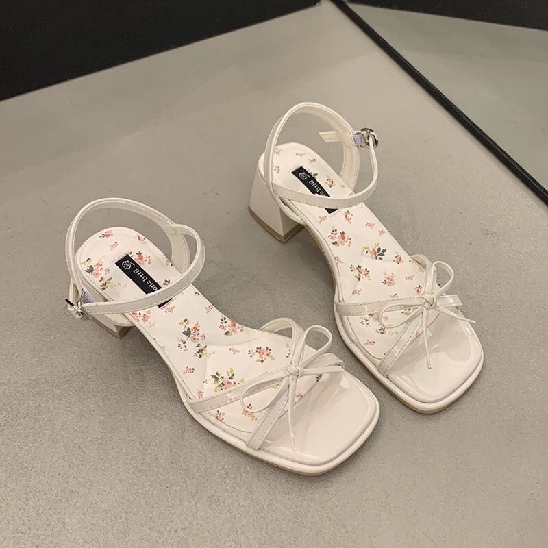 French Rhinestone Thick Heel Sandals for Women 2025 Summer New Style Mid-Heel Stunningly Beautiful Fashion Sandals That Go Well with Skirts and Large Size High Heels