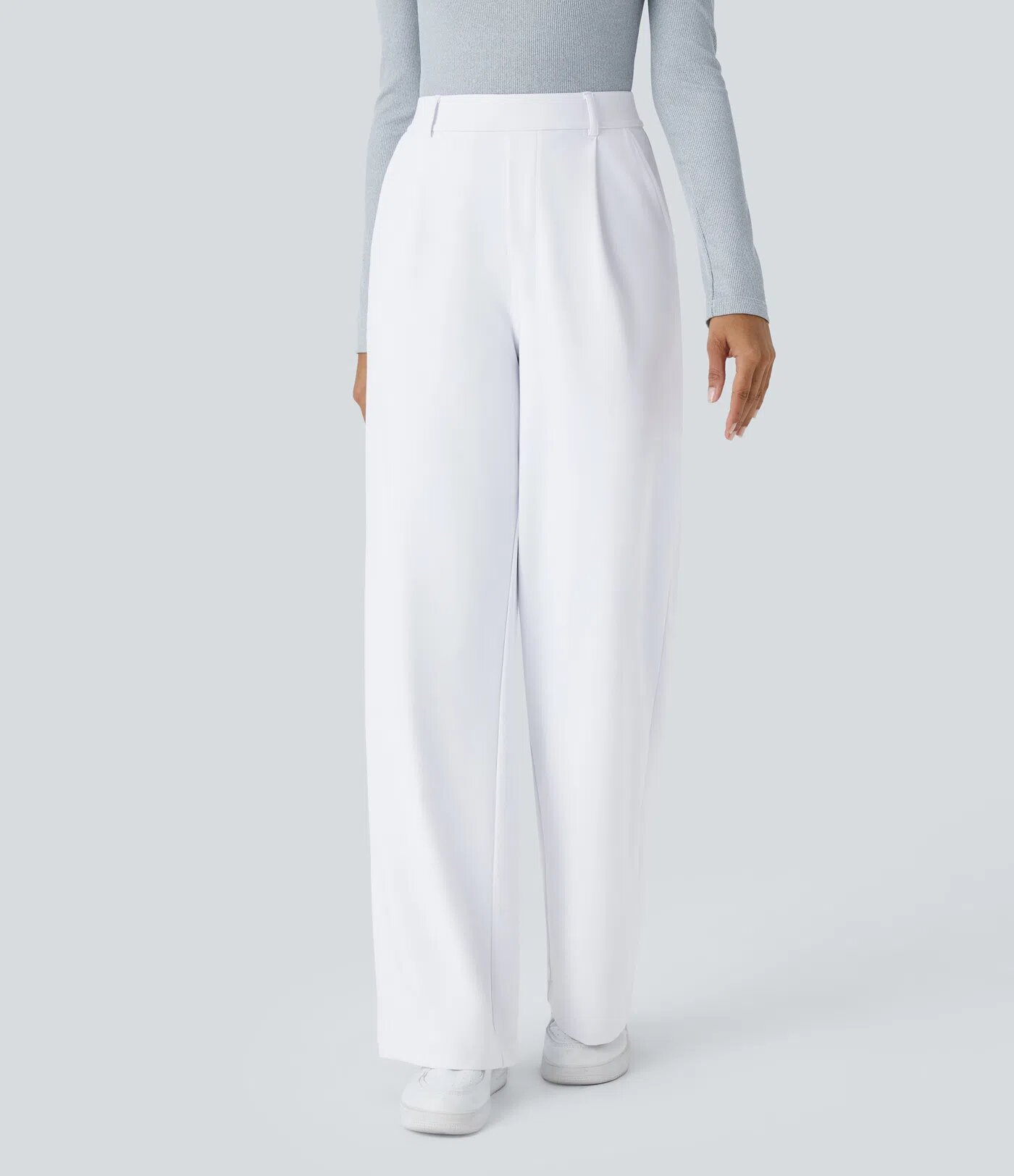 Elegant High-Waisted Straight Leg Pants For Women – Stretchy Office & Casual Trousers, Lightweight Breathable Fabric, Comfort Fit (Light Gray)_ecoleips.com