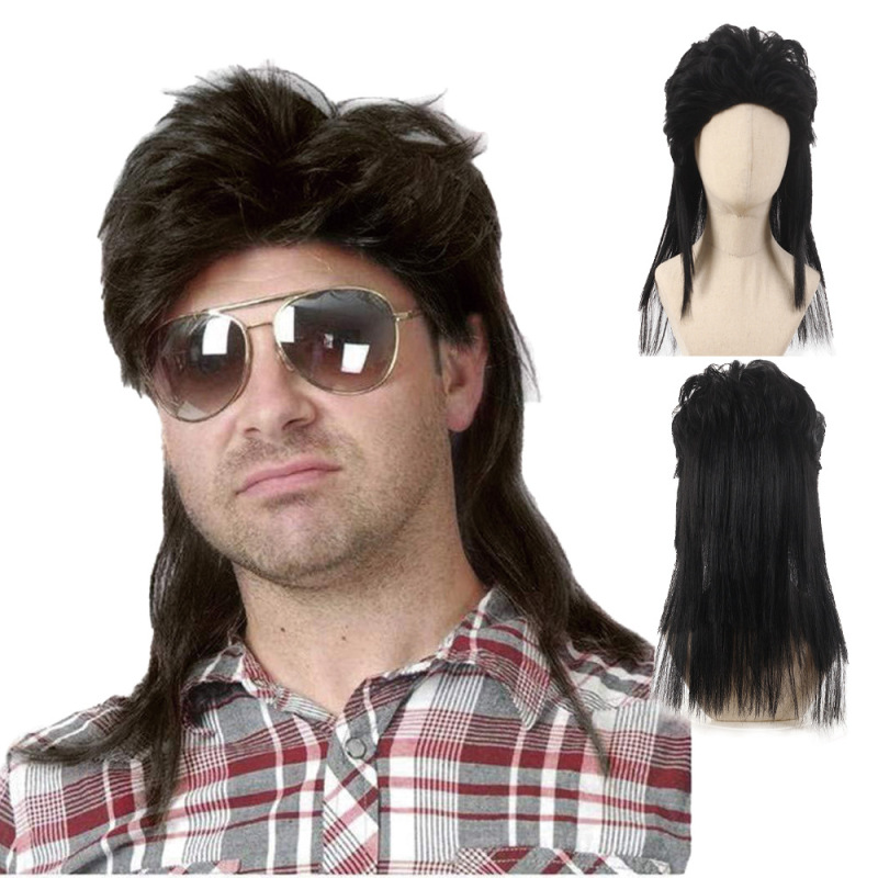 Black Fish Wig for Men 70s 80s Halloween Costume Punk Rock Wig Disco Wig