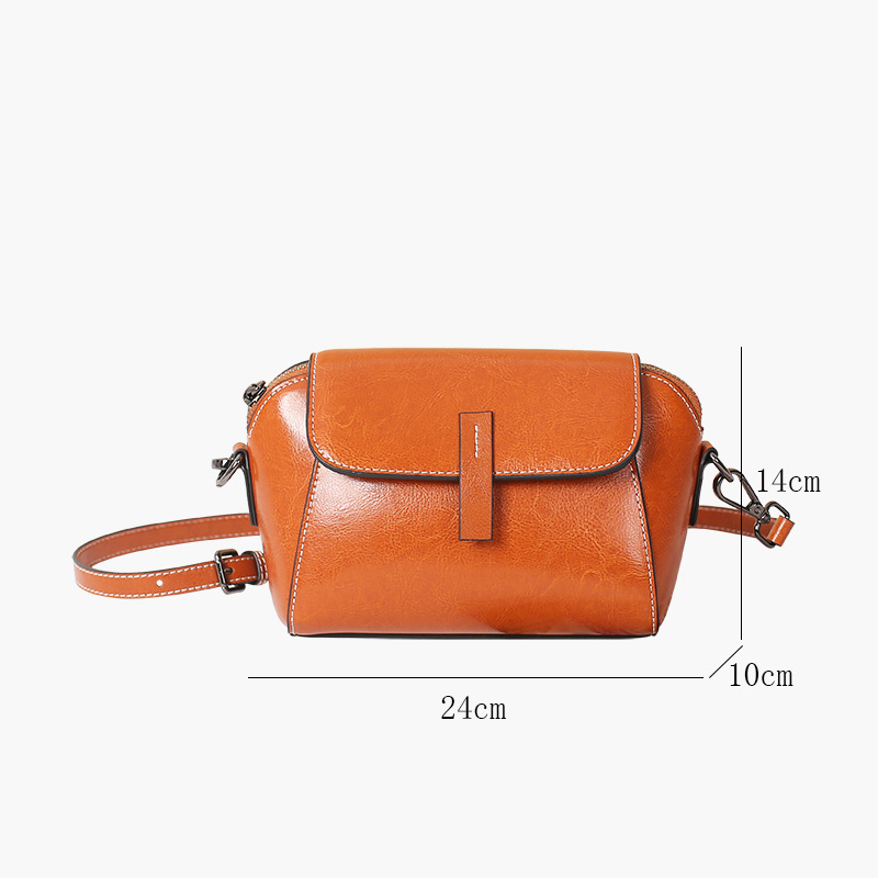 Luxury Genuine Leather Women's Bag Fashion Retro Shell Bag New Spring Summer Oil Wax Cowhide Shoulder Crossbody Bag 6010 - Thumbnail 4