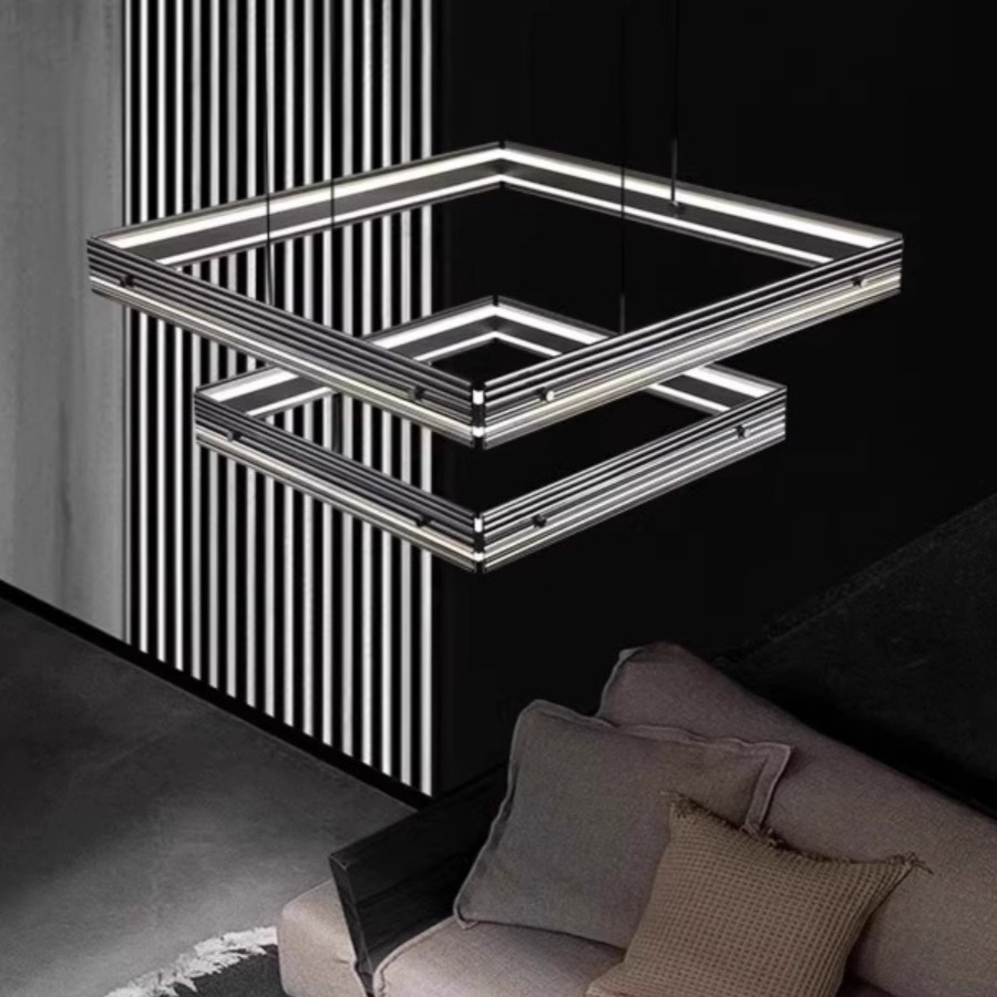 Lámpara de la sala de estar personalizada lujosa cuadrada luminaria de vidrio de atmósfera de aluminio italiano moderno minimalista
