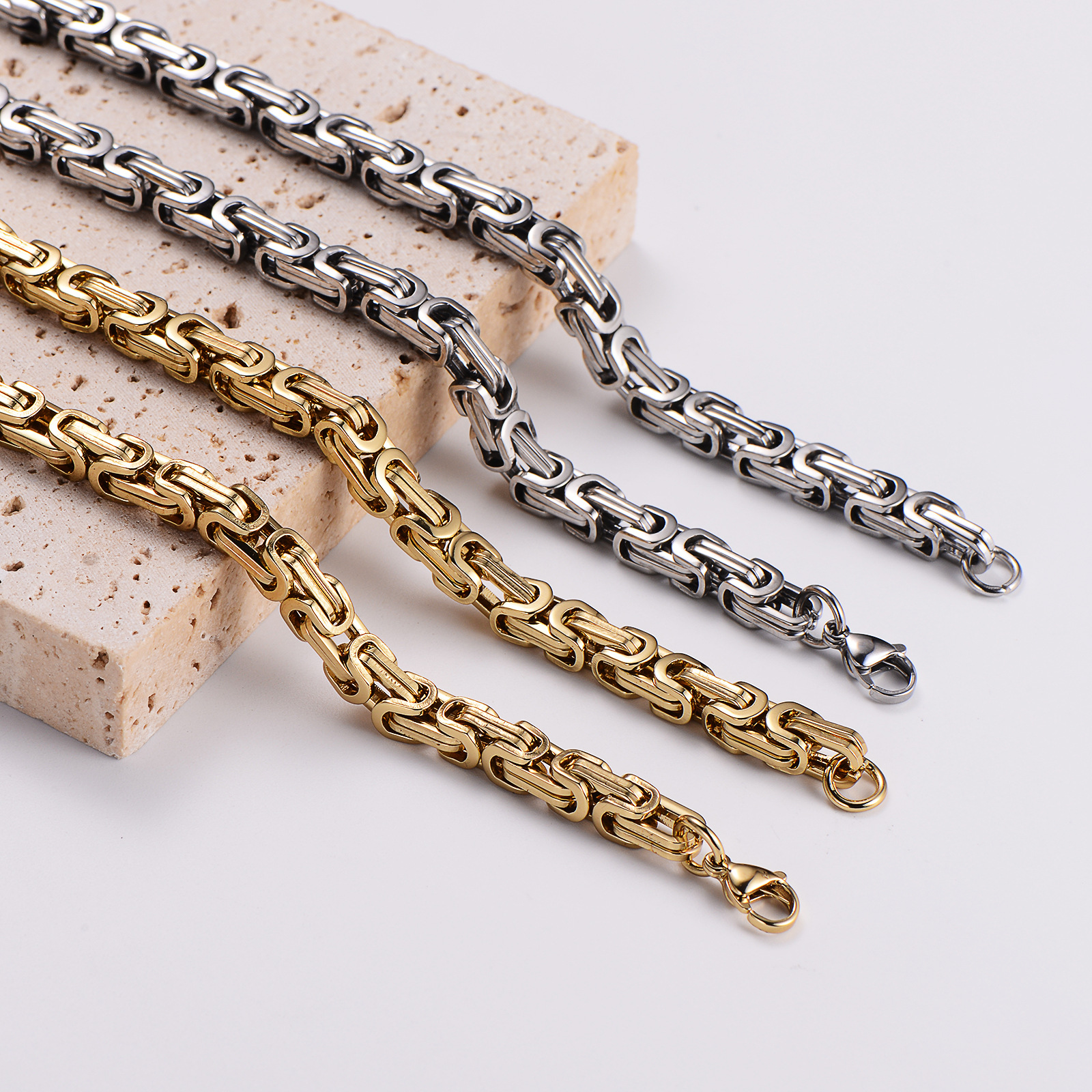 AML Hip Hop Jewelry Stainless Steel Handmade Chain 6MM Byzantine Necklace For Men_voghion.com