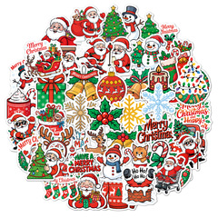 新しいオリジナルクリスマスステッカー 50 枚 100 枚ホリデーギフト装飾ビニールビニールクリスマスステッカー
