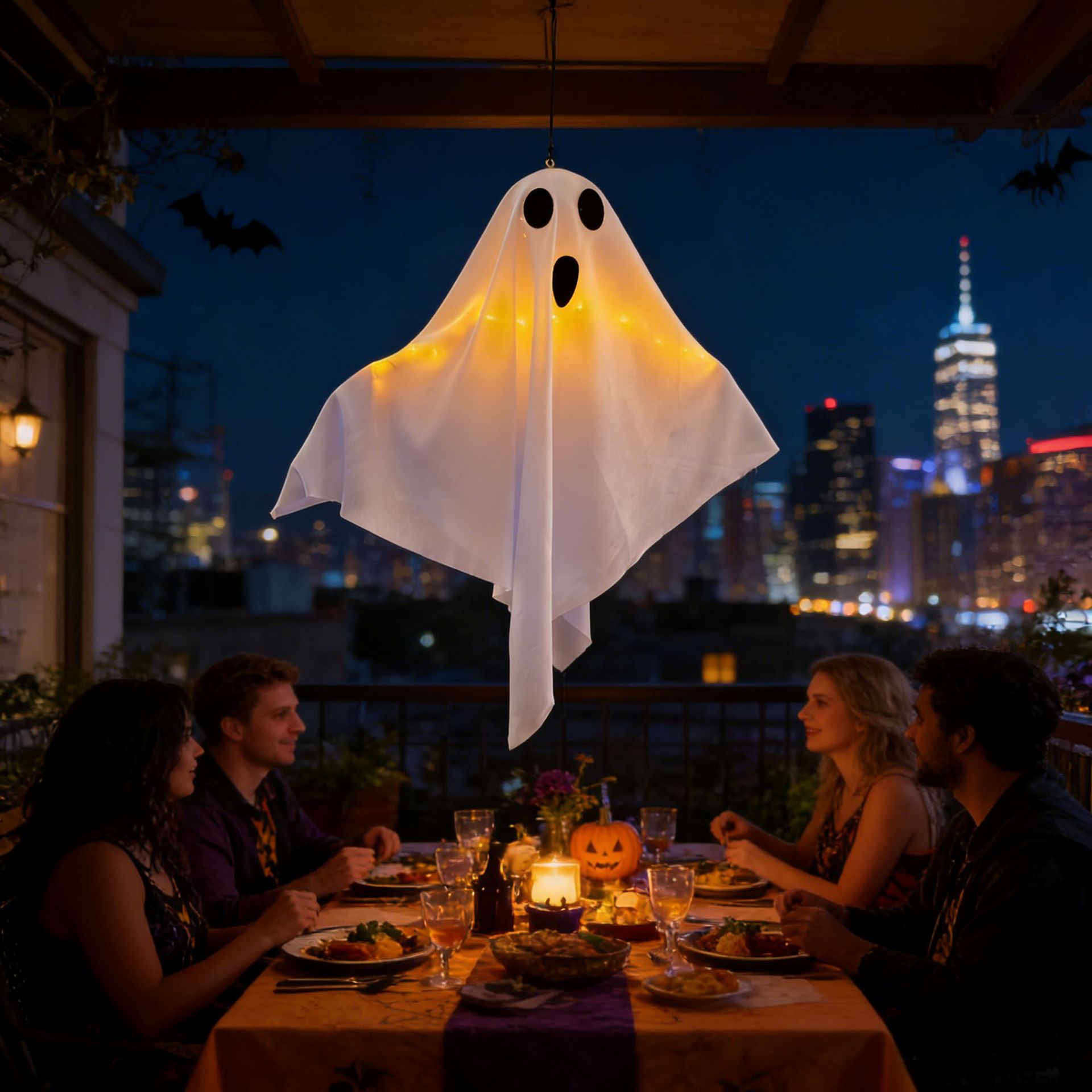 Transfronterizo Halloween LED iluminado fantasma decoración colgante fantasma chandelier horror patio props de Halloween
