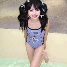 连体泳衣女蕾丝酷洛米新款专业运动训练游泳三丽鸥库洛米泳装女