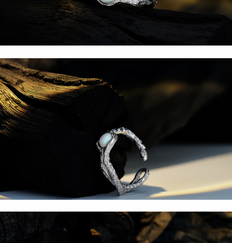 Fashion Round Silver Plating Inlay Opal Stone Open Ring 1 Piece