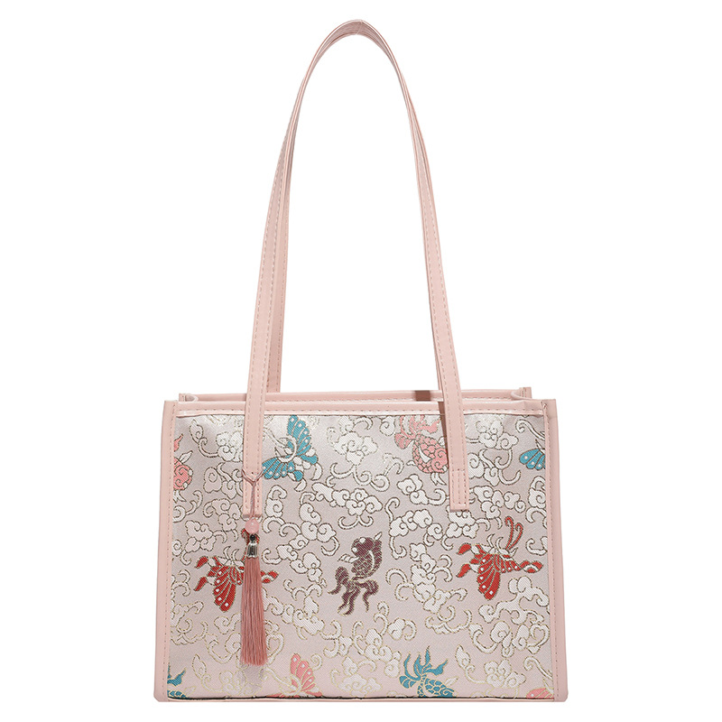 Nueva bolsa china de mujer 2025, nueva bolsa de bambú, flor de estilo nacional, bolsa de hombro, bolsa de mariposa, pez dorado, brazo