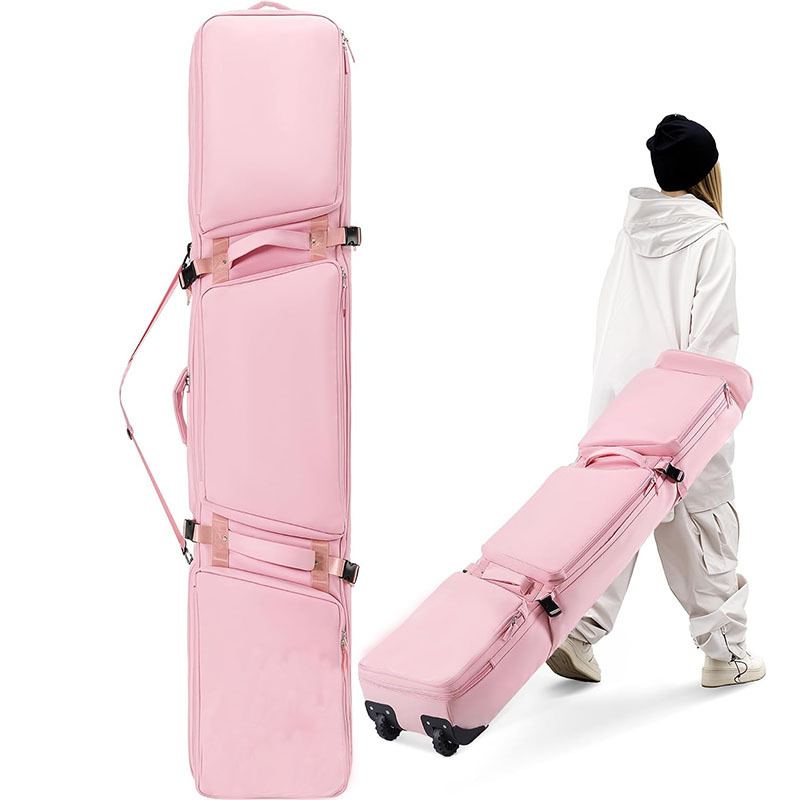 BSCI manufacturer custom-made rolling ski travel bag, expandable double-board multi-pocket accessory ski bag with wheels