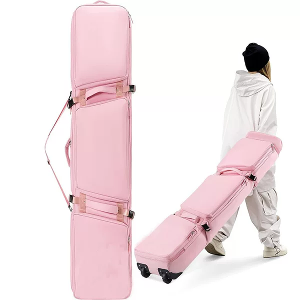 BSCI manufacturer custom-made rolling ski travel bag, expandable double-board multi-pocket accessory ski bag with wheels