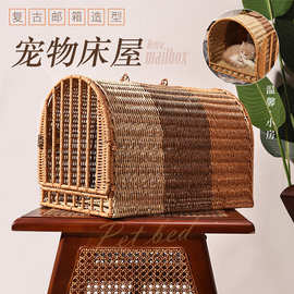 猫咪外出包藤编猫窝手提猫包方便携带宠物窝车载狗窝宠物航空箱