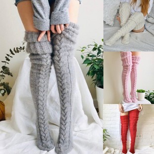 European and American over-the-knee stockings thickened wool floor socks women's foot warmer autumn and winter cross-border knitted long tube over-the-knee socks