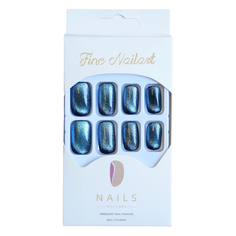 DY-53 azul y negro ojo de gato falso pieza de uñas fototerapia desgaste hecho a mano pegatina de uñas terminado pieza de belleza de uñas pieza de uñas al por mayor