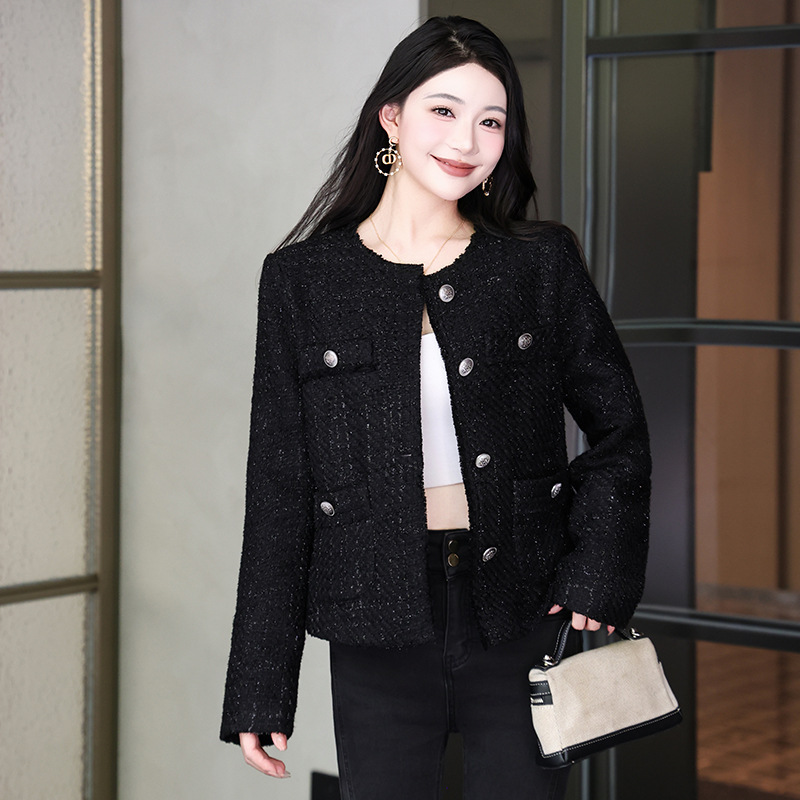 蓝色小香风外套女2025秋冬新款减龄女士短款小个子洋气粗花呢上衣|undefined