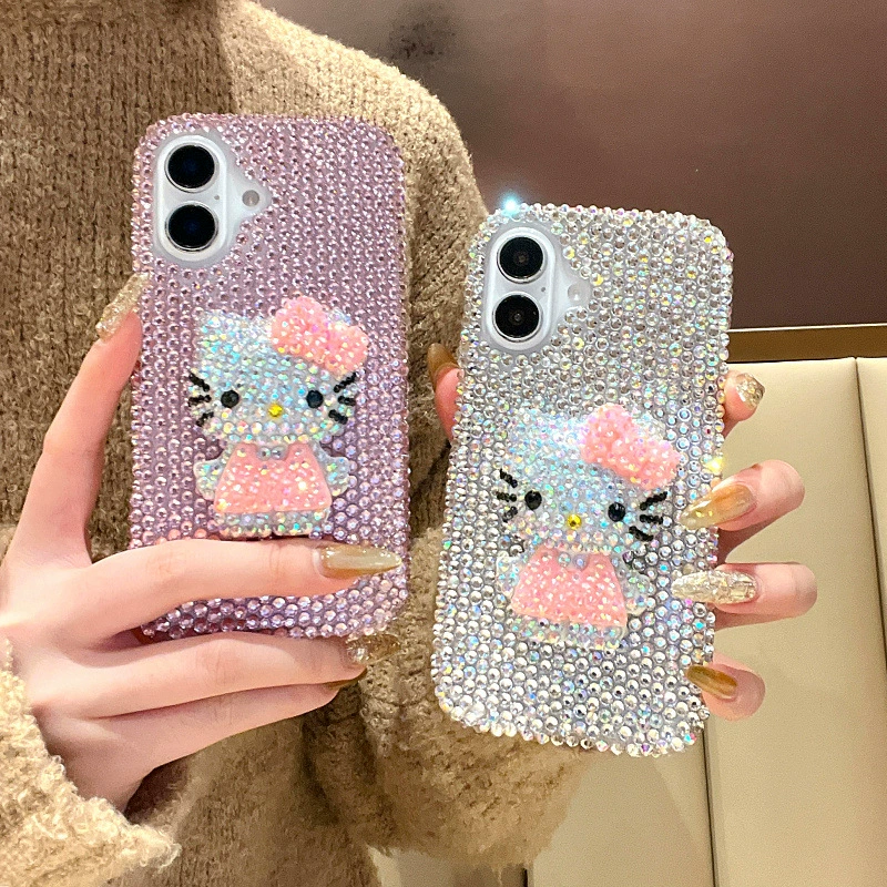 Яблоко, совместимый чехол для телефона, мультяшная милота iPhone 16 из жемчуга, iPhone, 17прям, инкрустированный бриллиантами