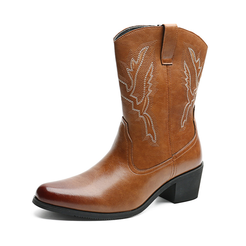 Western cowboy boots Hipster men's shoes Workwear Stylish retro zip boots_vogvips.com