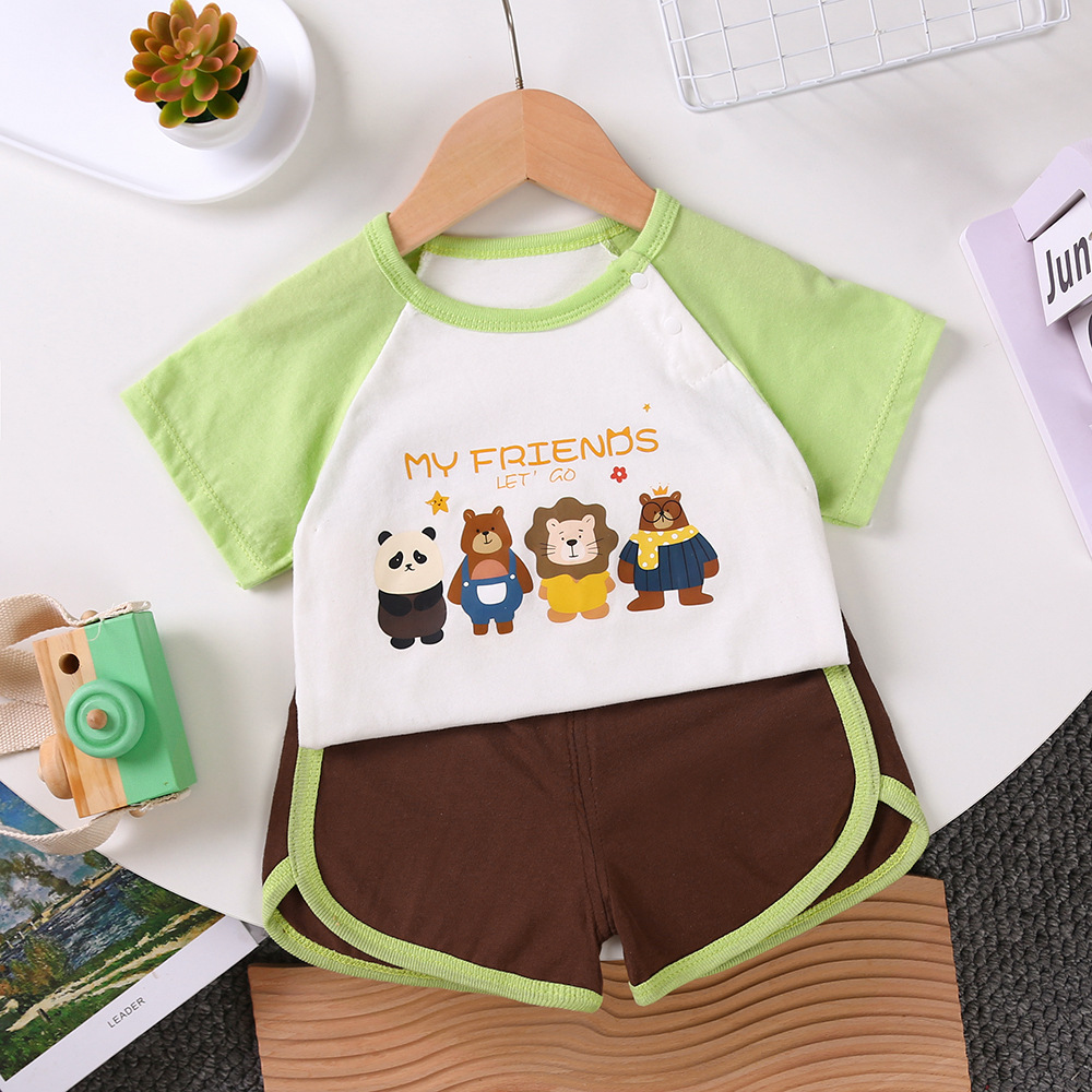 Ropa para niños nuevo traje de manga corta para niños algodón puro verano para niñas camiseta para niños dos ropa de bebé versión coreana