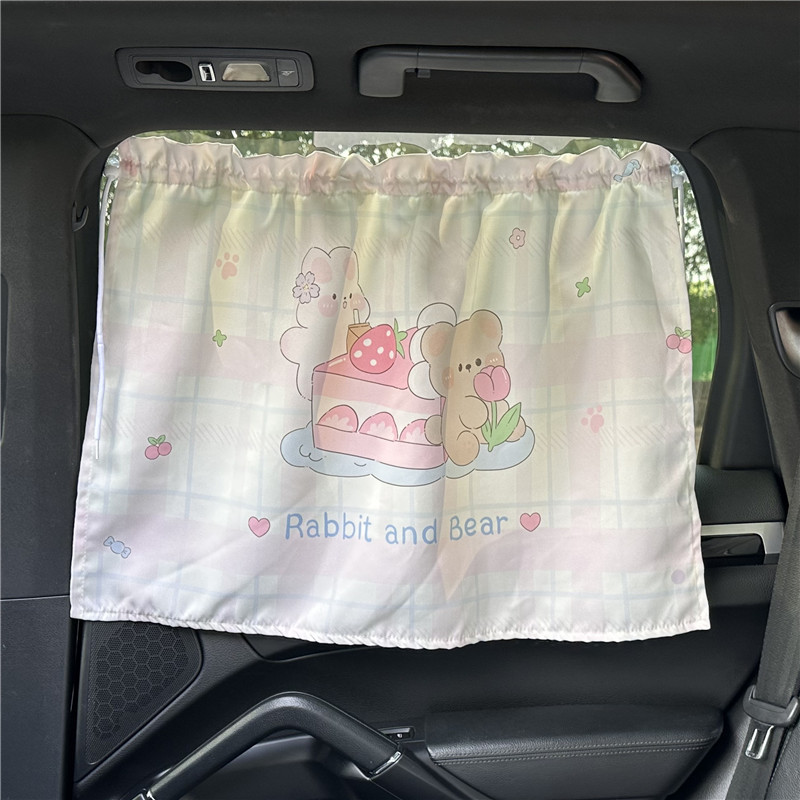 Car Curtain Sun Shade Cartoon Fabric Car Sun Protection Heat Insulation Shade Cute Suction Cup Car Sun Shade
