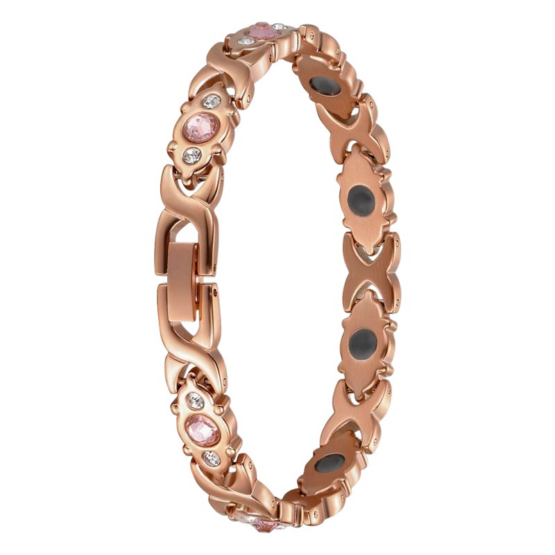 Pulsera de Acero Inoxidable con Circonita CNC en Forma de X, Color Oro Rosa, Joyería de Acero Titanio, Accesorios Japoneses y Coreanos de Amazon, Magnética Negra, Gris Germanio
