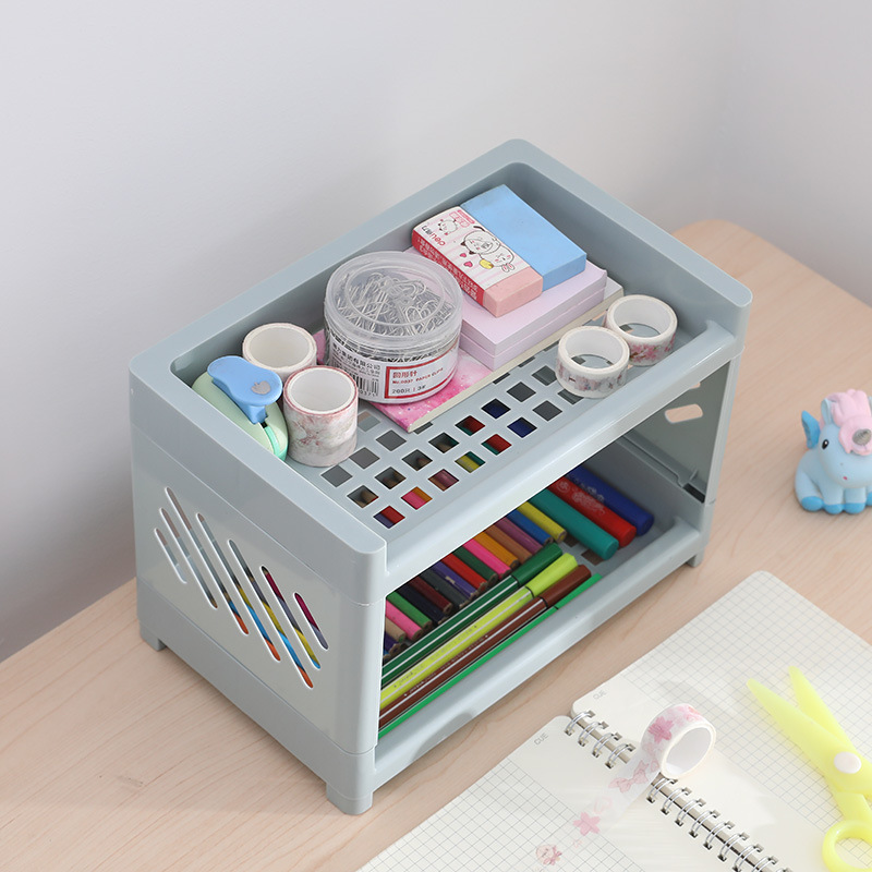 Estante de escritorio de plástico multicapa casero cocina estante de acabado hueco cosmético de doble capa estante de almacenamiento de baño