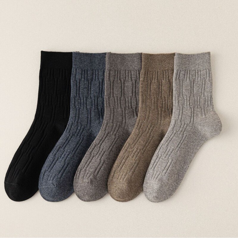 Australian Cotton Men's Socks, Soft and Comfortable, British Style Business High-End Socks, Men's Micro-Pressure Square Graphic Winter Mid-Calf Socks