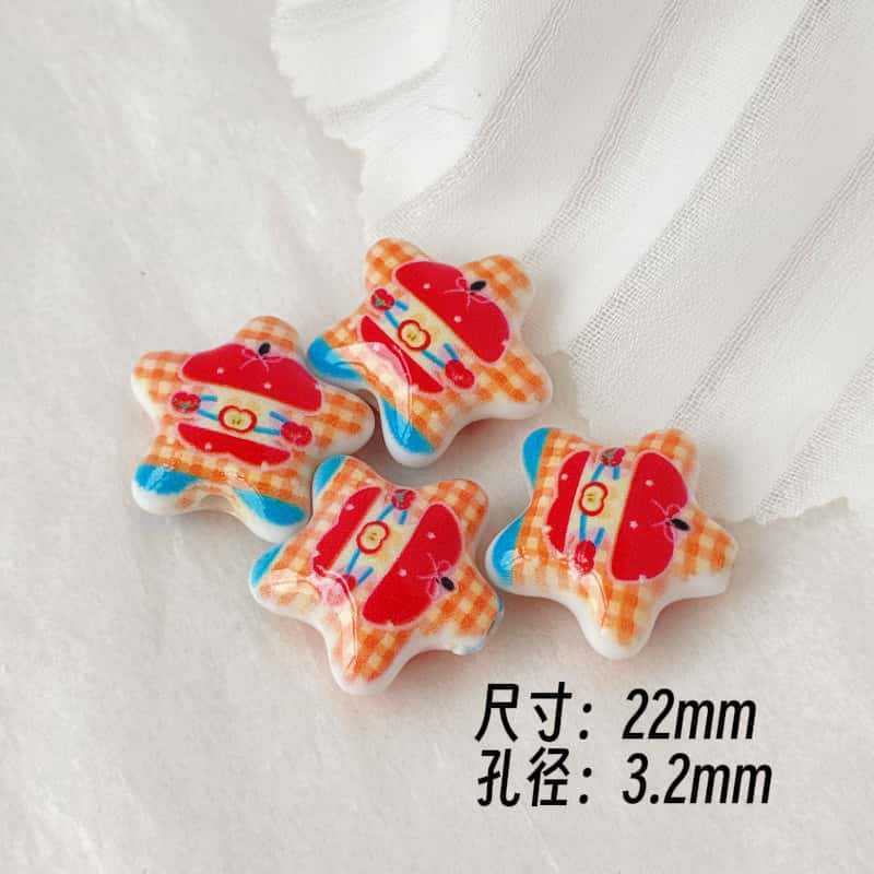 亚克力可爱印花小兔苹果五角星直孔散珠diy手机链串珠饰品配件|undefined