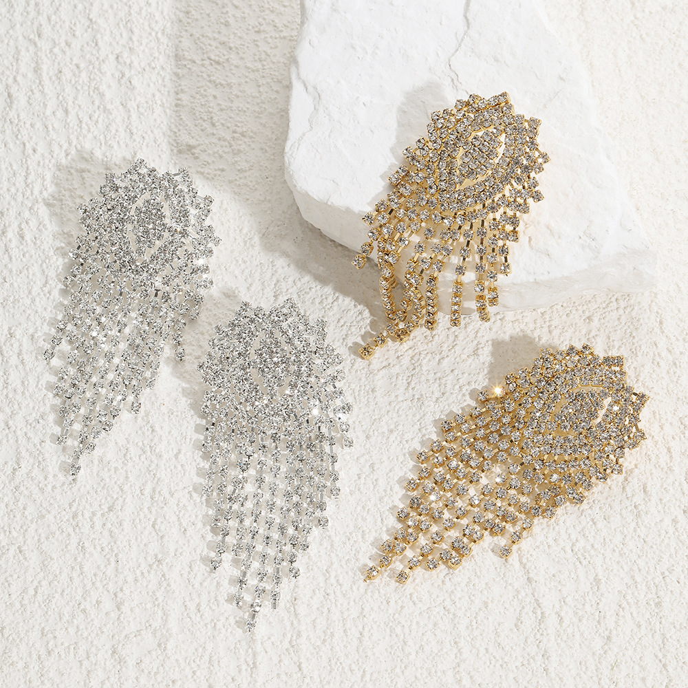 Fashion Tassel Copper Plating Inlay Rhinestones Drop Earrings 1 Pair