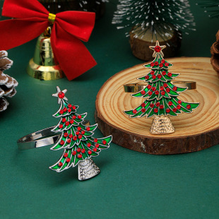 Creative Hotel New year Christmas napkin ring alloy Diamond-embedded Christmas tree napkin ring dining table decoration mouth cloth ring