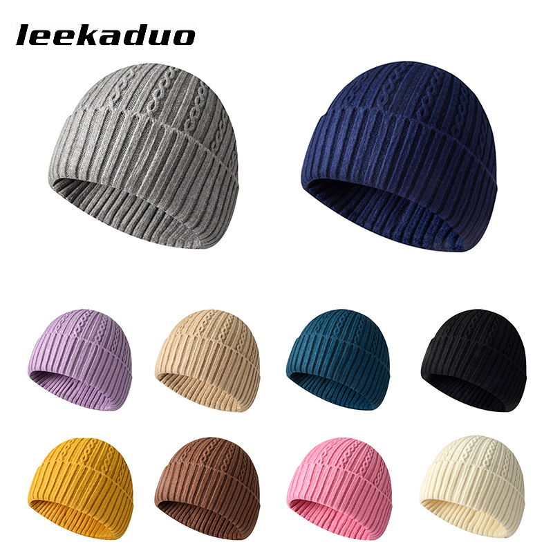Nieuwe stijl kabel gebreide muts heren winter casual effen gebreide muts dames gezicht kleine wollen hoofd muts modieuze koude muts_voghion.com