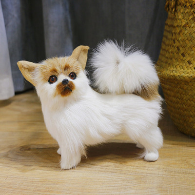 廠家直銷 仿真吉娃娃犬靜態模型擺件兔皮毛工藝品桌面擺件小號犬
